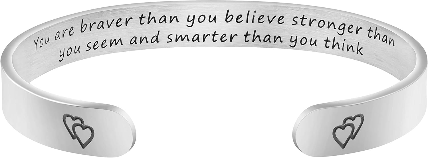 JoycuFF Women Bangle Bracelet Cuffs Open White Inspirational Girls Jewelry Engra...