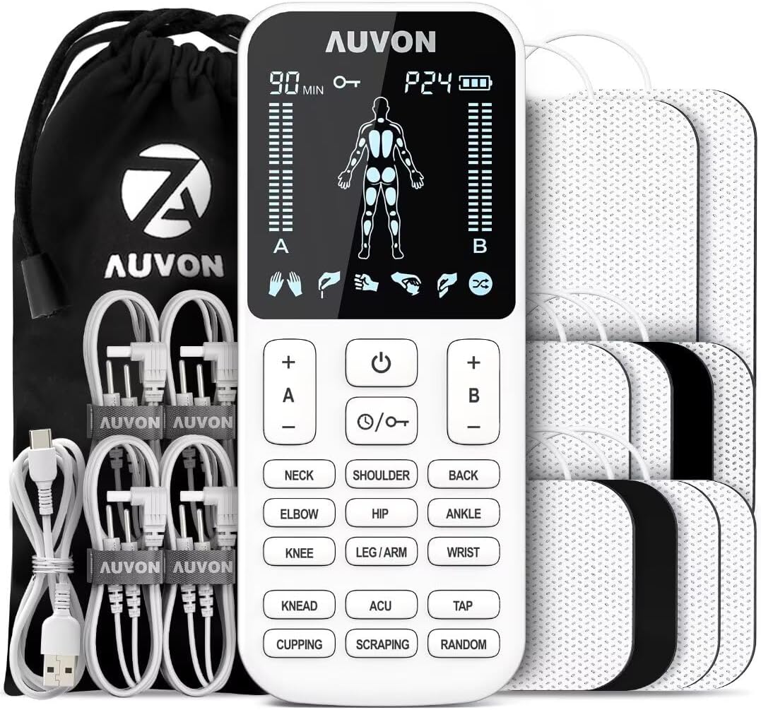 AUVON 4 Outputs TENS Unit Muscle Stimulator with 24 Modes & Intuitive Operation...