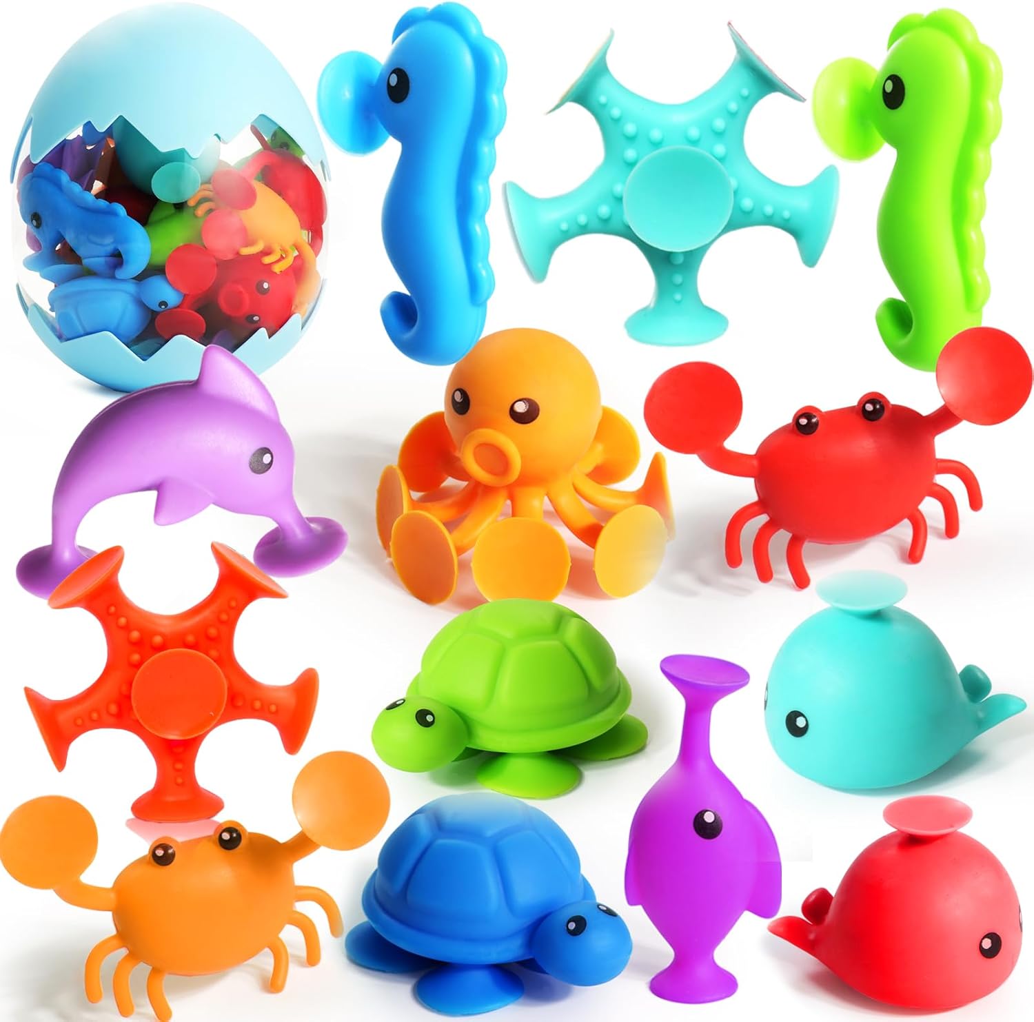 Suction Bath Toys for Kids - Fine Motor Window Toys, Silicone Ocean Animal Sucti...
