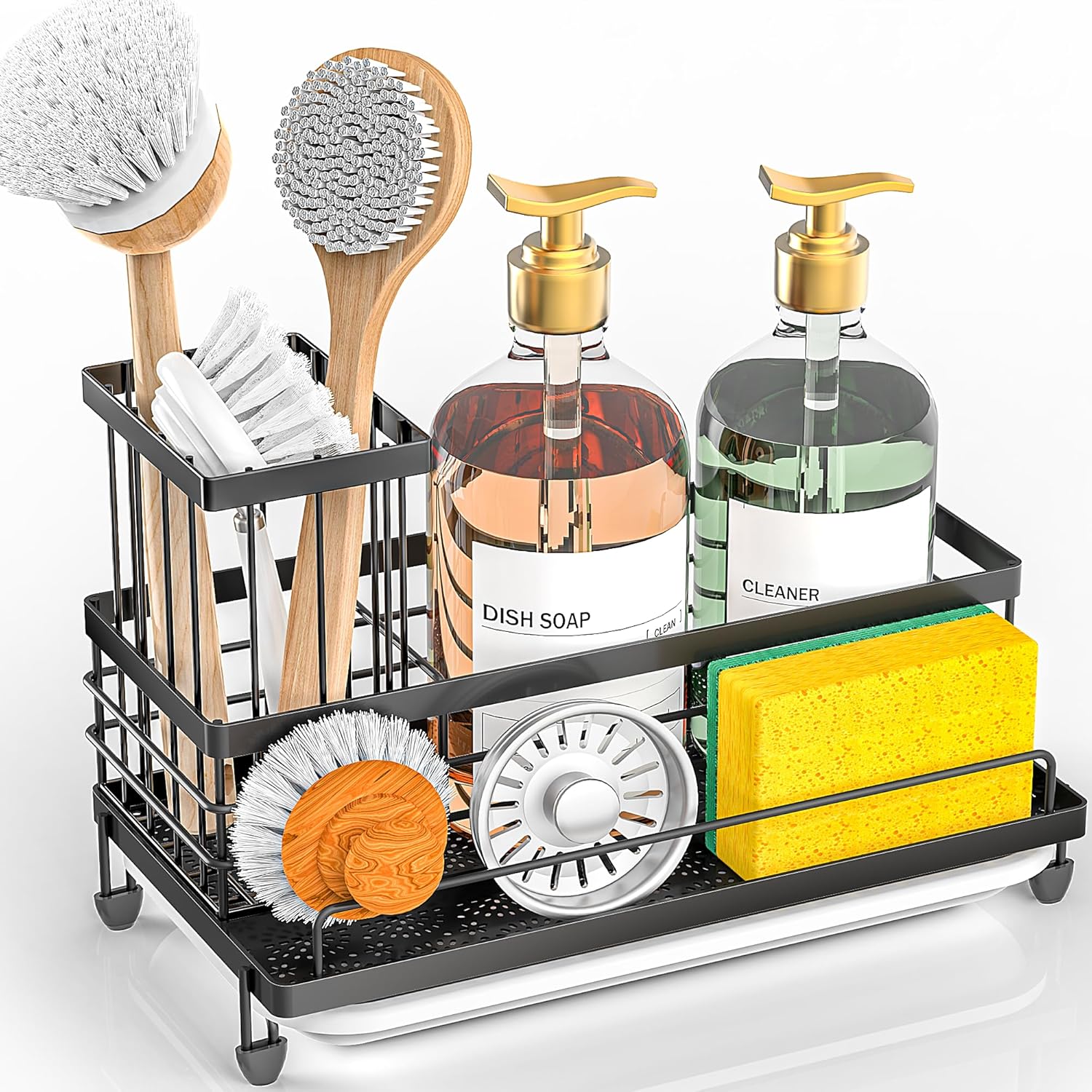 Cisily Kitchen Sink Caddy Organizer, Rustproof Non-Slip Soap Dish Dispenser Brus...
