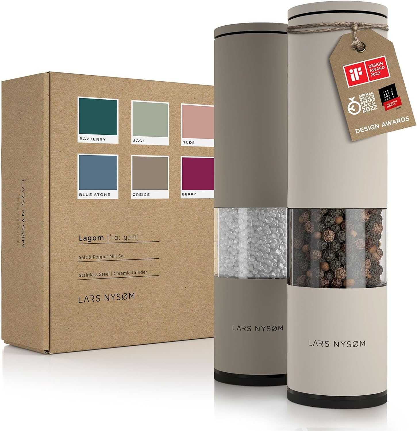 LARS NYSØM Salt and Pepper Grinder Set 2 Pieces I Salt Pepper Mill with Adjustab...