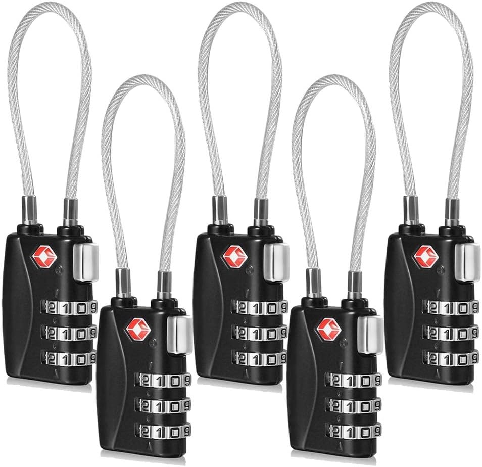 CFMOUR TSA Locks - 1, 2, 3, 4, 5, 6 Pack 3-Dial Security Cable Travel Combinatio...