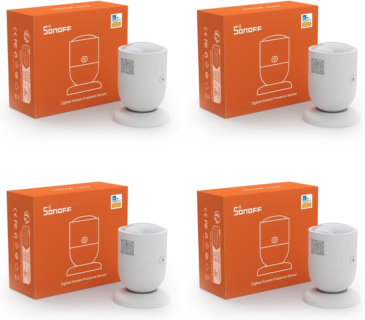 4 Pack SONOFF SNZB-06P Zigbee Human Presence Sensor, 5.8GHz Microwave Radar Buil...