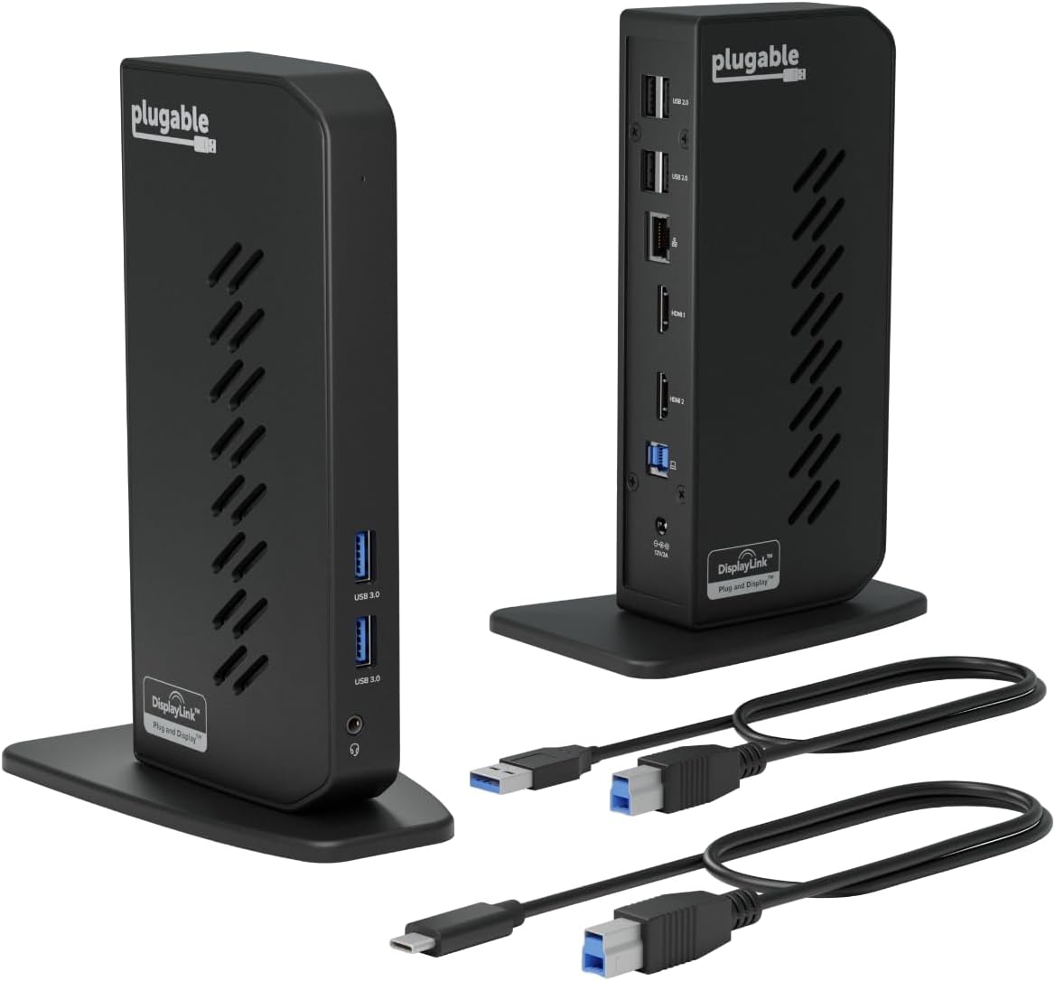 Plugable USB 3.0 and USB-C Universal Laptop Docking Station with 2 HDMI Ports fo...