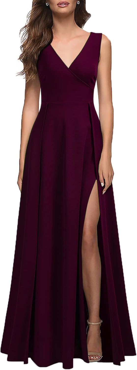 MUSHARE Women's V Neck Sleeveless Split Formal Dress Cocktail Party Prom Long Dr...