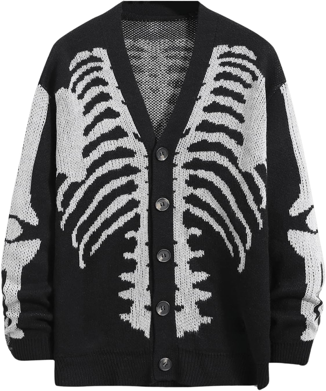 SHENHE Women's Skeleton Print V Neck Button Down Goth Cardigan Grunge Loose Fit...
