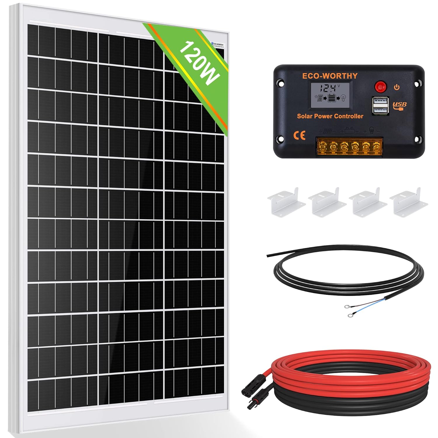 ECO-WORTHY 120W Solar Panel Kit Off-Grid System: 120W 12V Monocrystalline Solar...