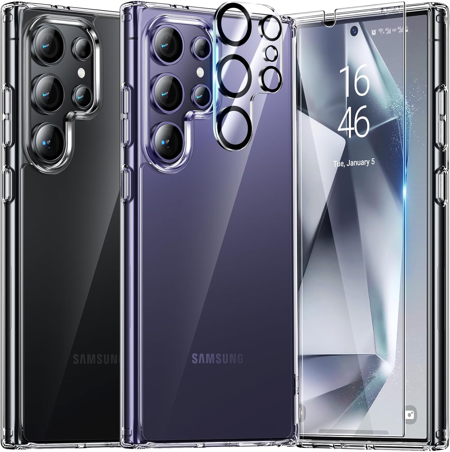 UniqueMe 5-in-1 Set for Samsung Galaxy S24 Ultra Case, [Never Yellowing] Mobile...