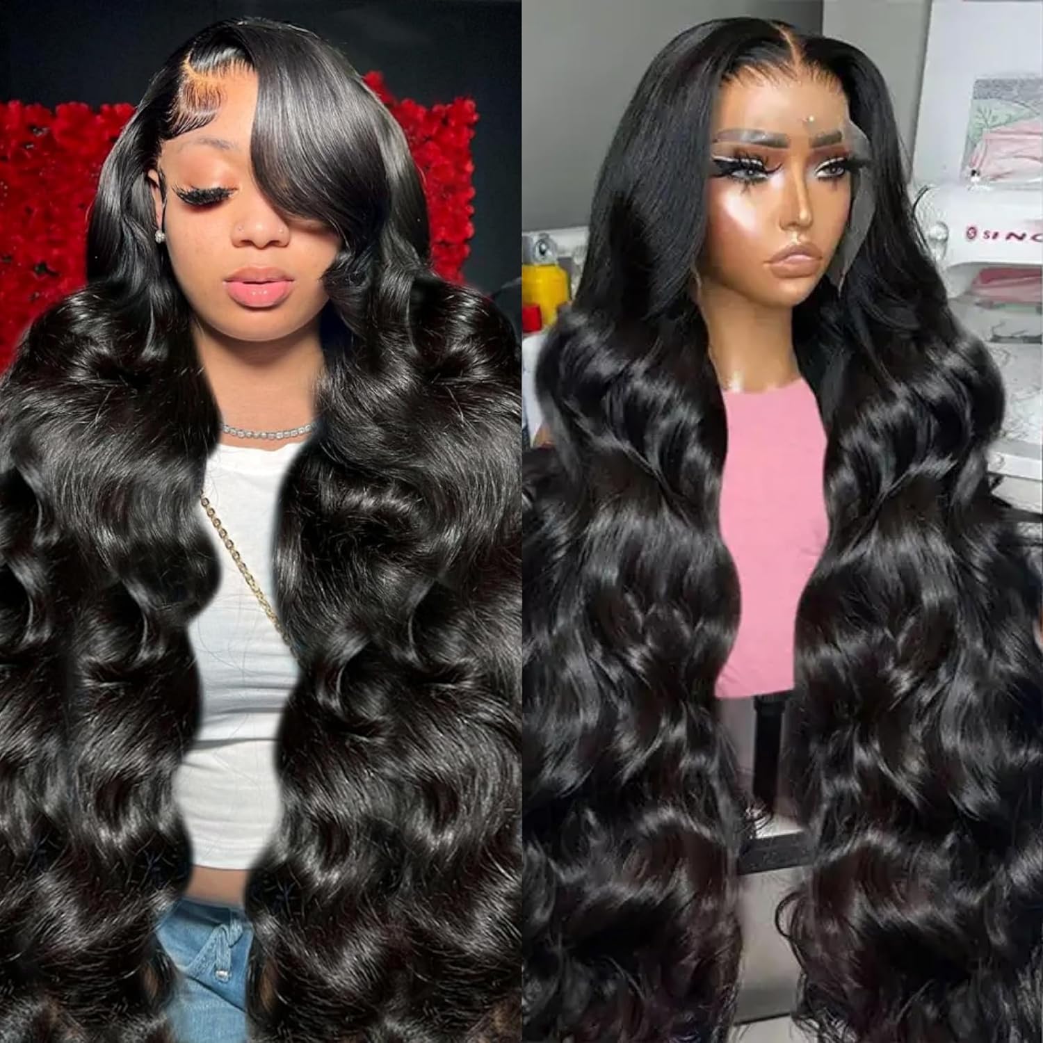 30 Inch 13X6 Lace Front Wigs Human Hair 200% Density Body Wave HD Lace Front Wig...