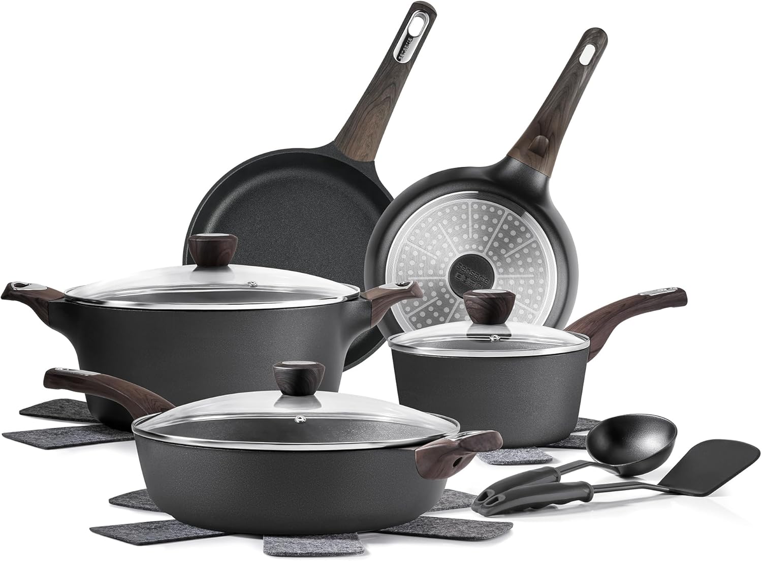 SENSARTE Pots and Pans Set Nonstick, 14 Pcs Induction Kitchen Cookware Sets, Non...