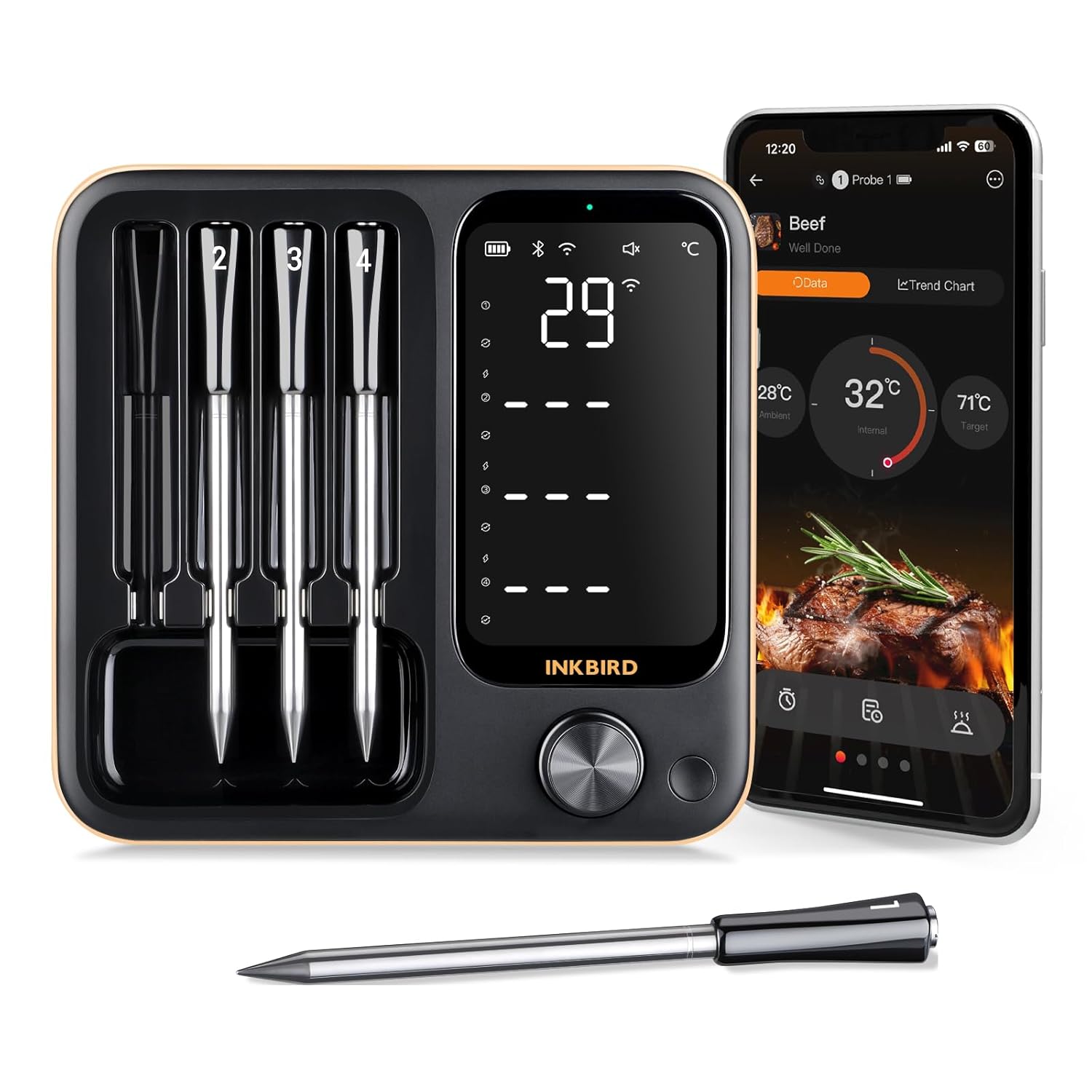 INKBIRD INT-14BW Wireless Meat Thermometer, WiFi 2.4GHz and Bluetooth 5.4 Meat T...