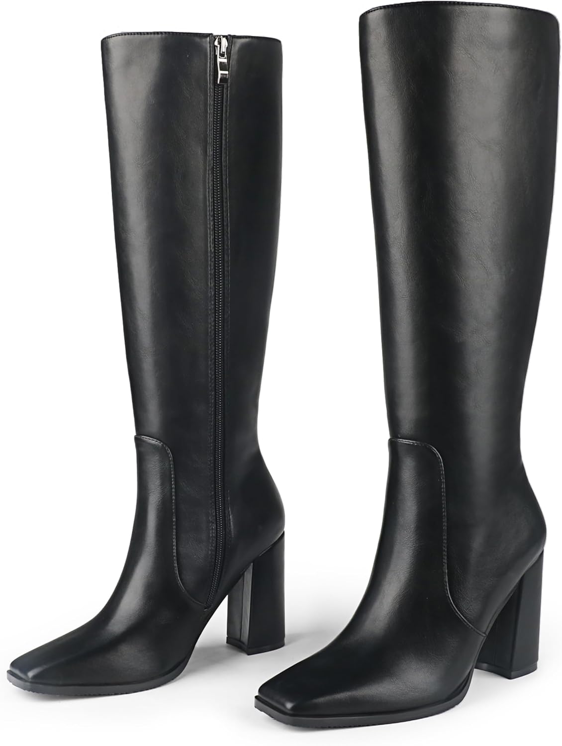 COLETER Women's Knee High Boots Square Toe Chunky Gogo Boots Zipper Block Heeled...