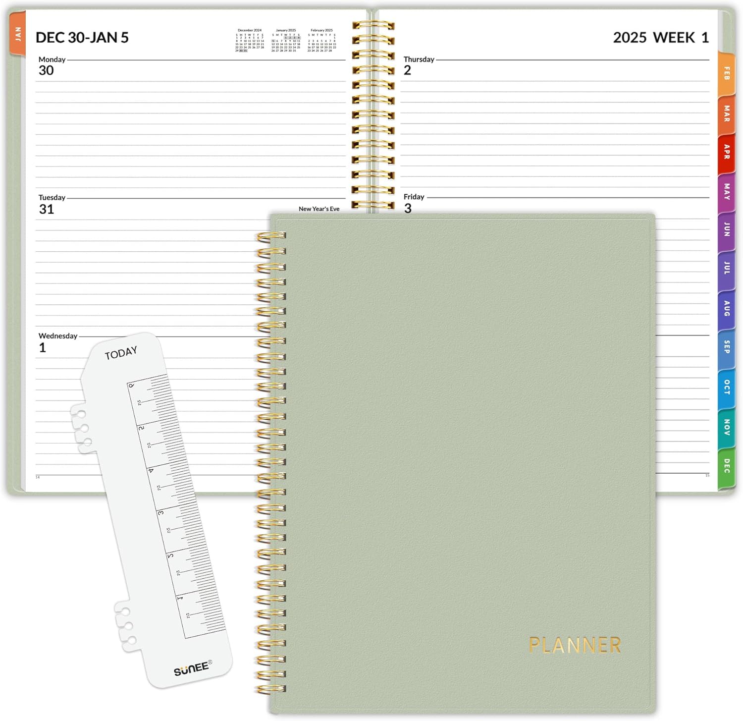 SUNEE 2025 Weekly and Monthly Planner - from January 2025 - December 2025, 8.5"x...