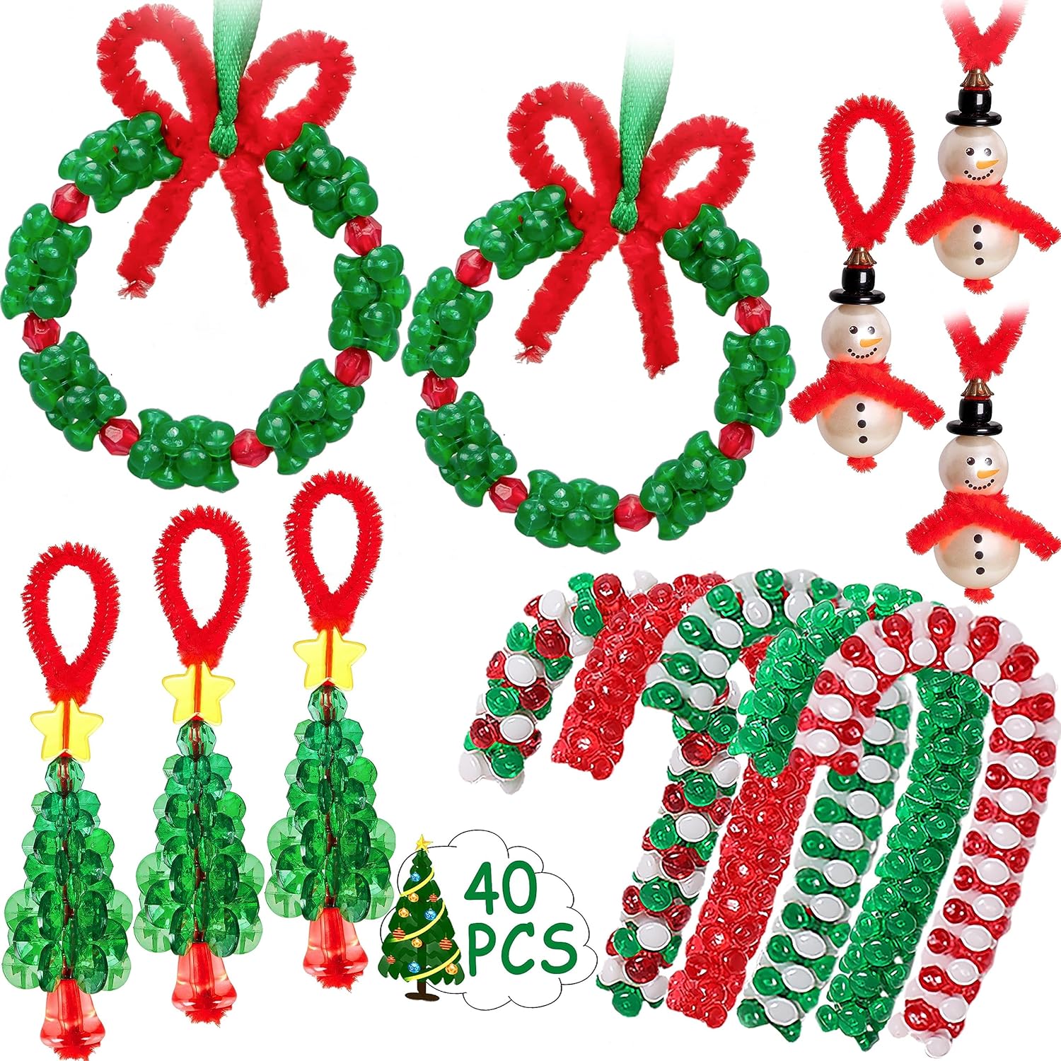 Christmas Crafts for Kids Adults Families, Beaded Ornament Kit to Make Wreath/Ca...