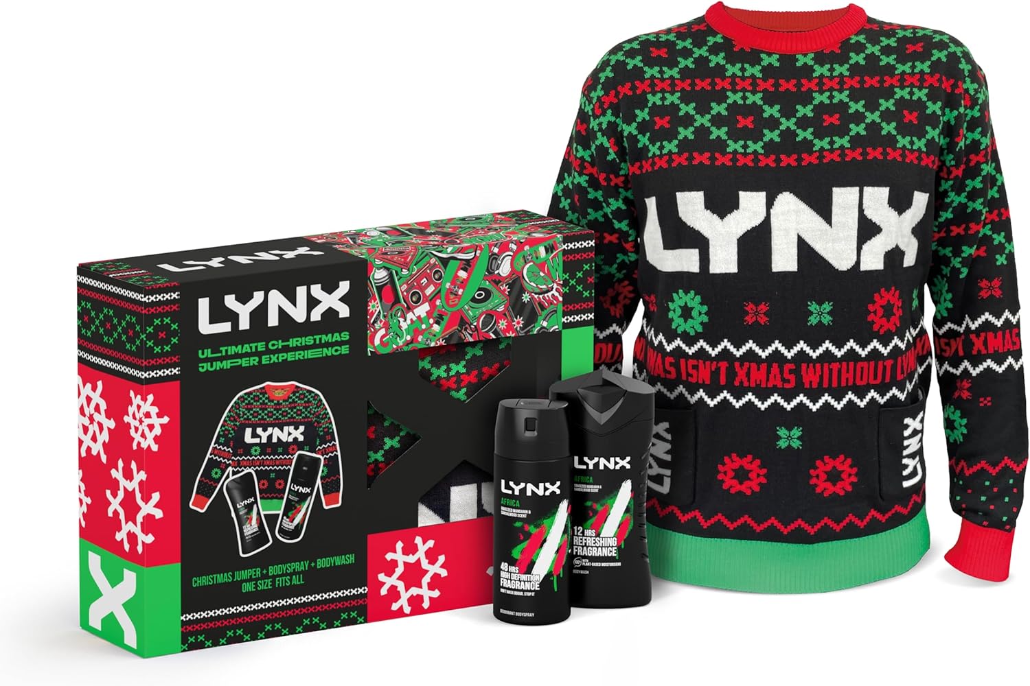 LYNX Ultimate Christmas Jumper Deodorant Gift Set Body Wash & Body Spray Christm...