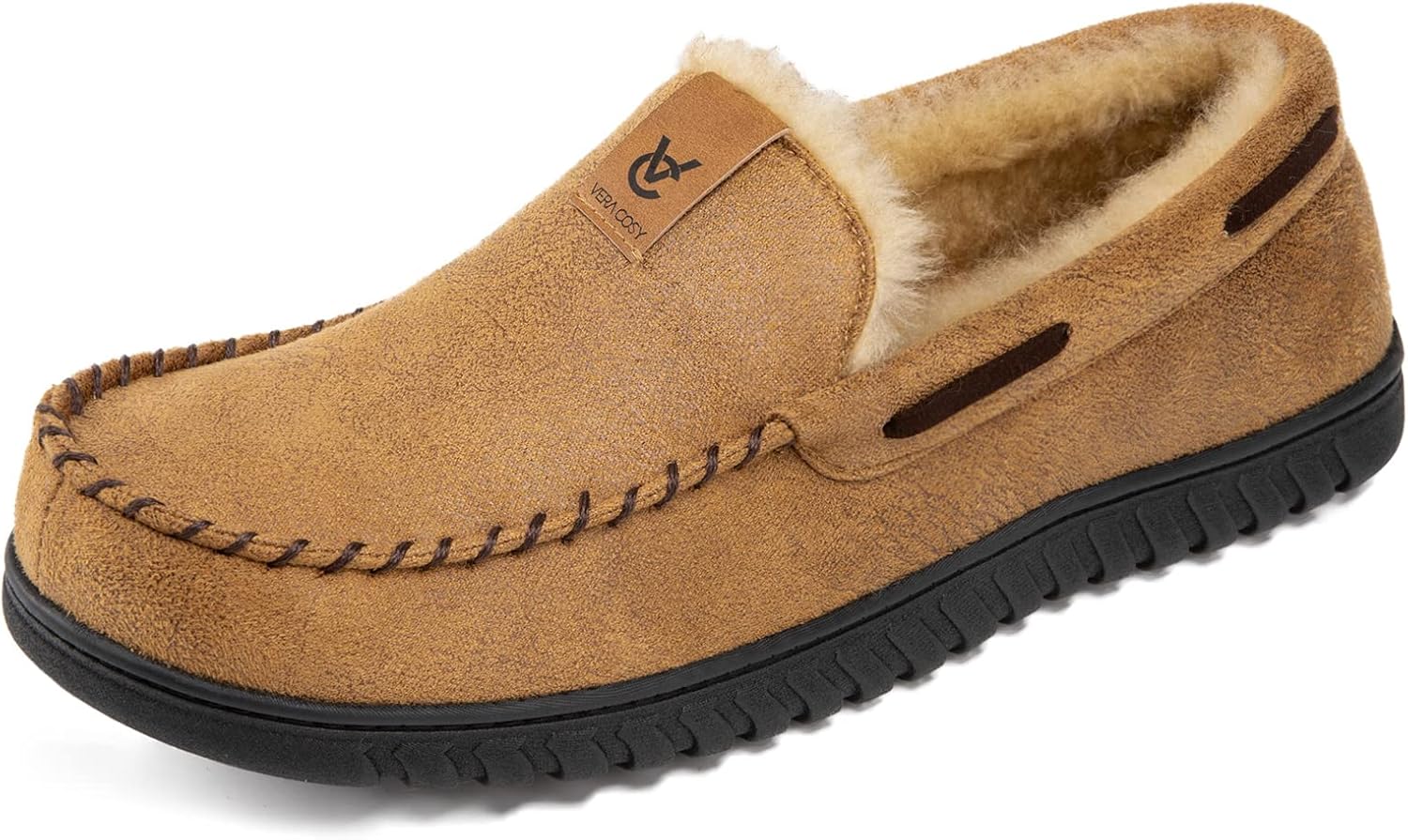 VeraCosy Men's Classic Moccasin Slippers Soft Faux Suede Memory Foam Closed-back...