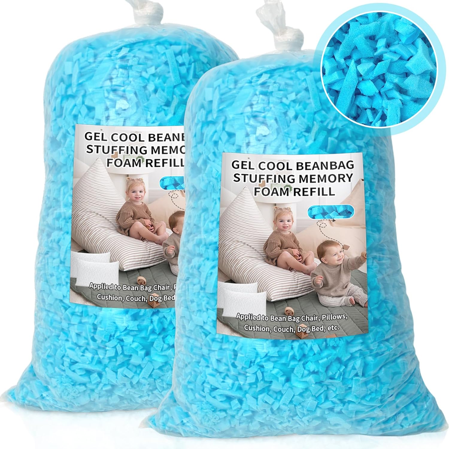 Bean Bag Filler, 10lbs Shredded Memory Foam Filling, Soft Pillow Stuffing Bean B...