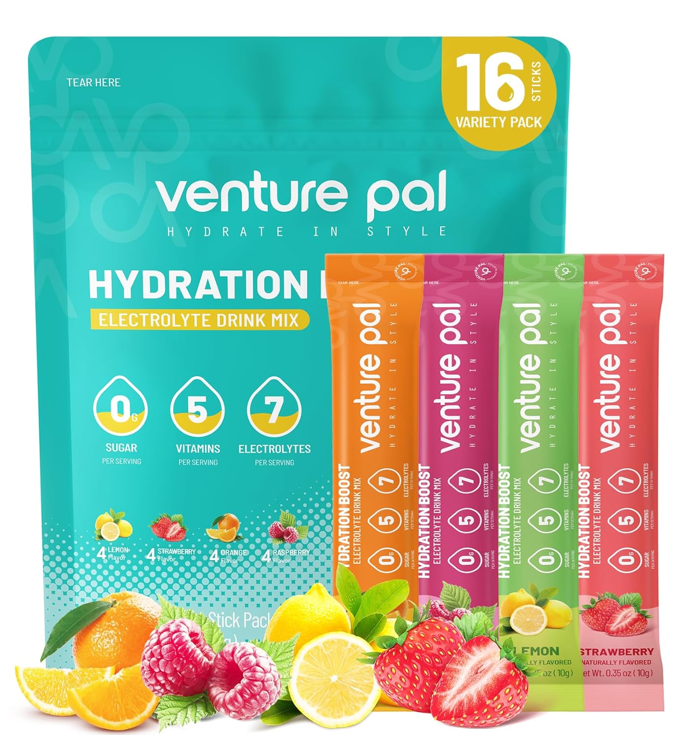 Venture Pal Sugar Free Electrolyte Powder Packets - Liquid Daily IV Drink Mix fo...