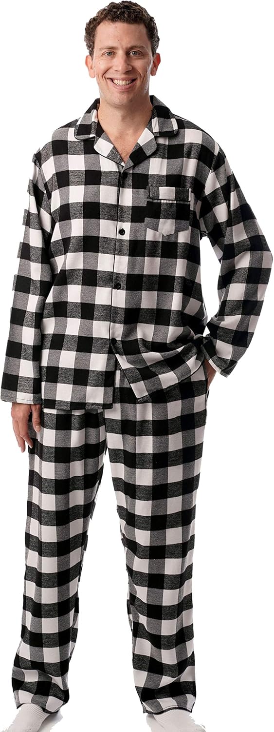 #followme Men’s Plaid Button Front Flannel Pajamas Set - Long Sleeve Long Pant M...