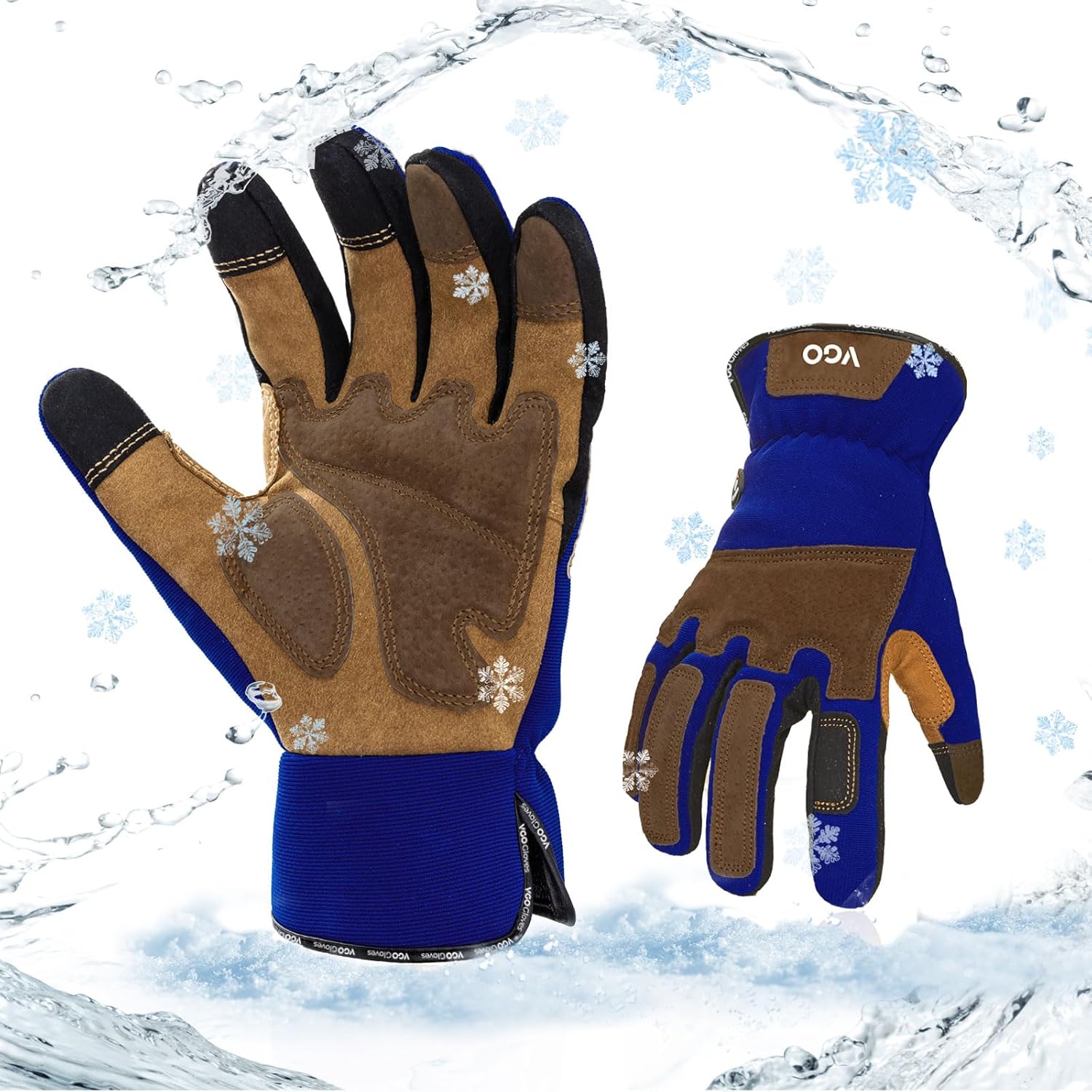 Vgo... Winter Work Gloves Waterproof Touchscreen in Leather, Thermal Safety Glov...