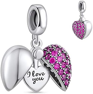 NINGAN 925 sterling silver Love pendant I love you dangle charm with shiny 5A zi...