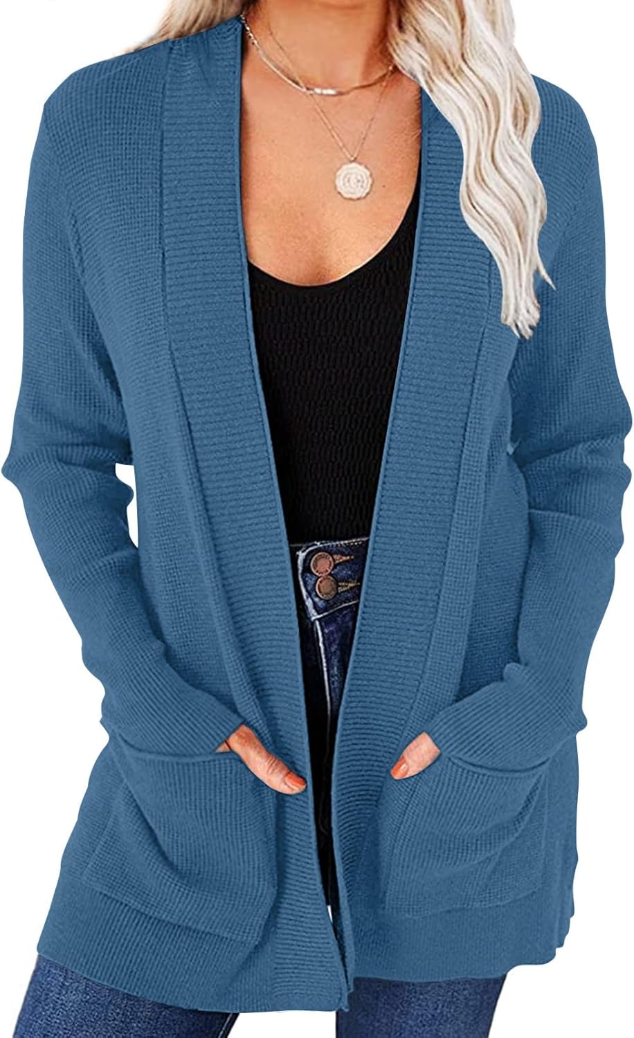 MEROKEETY Women's 2024 Fall Open Front Waffle Knit Cardigan Long Sleeve Cozy Kni...