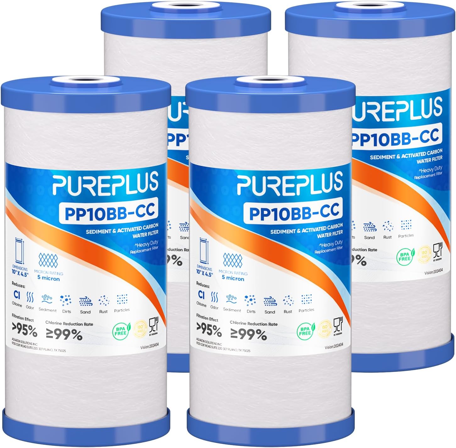 PUREPLUS 5 Micron 10" x 4.5" Whole House FXHTC Sediment and Carbon Water Filter...