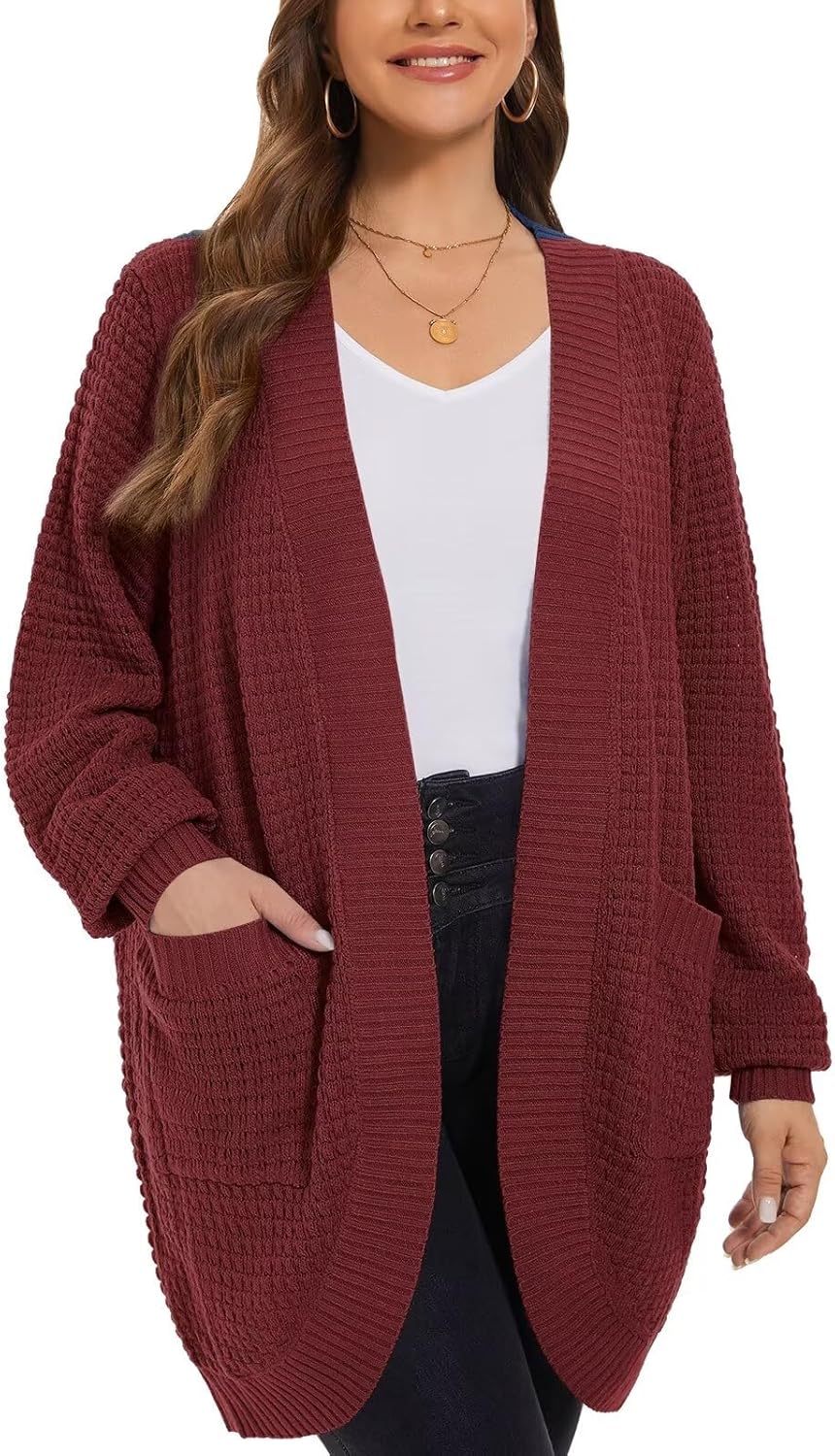 LARACE Long Cardigans for Women Plus Size Tops Open Front Sweaters with Pockets...