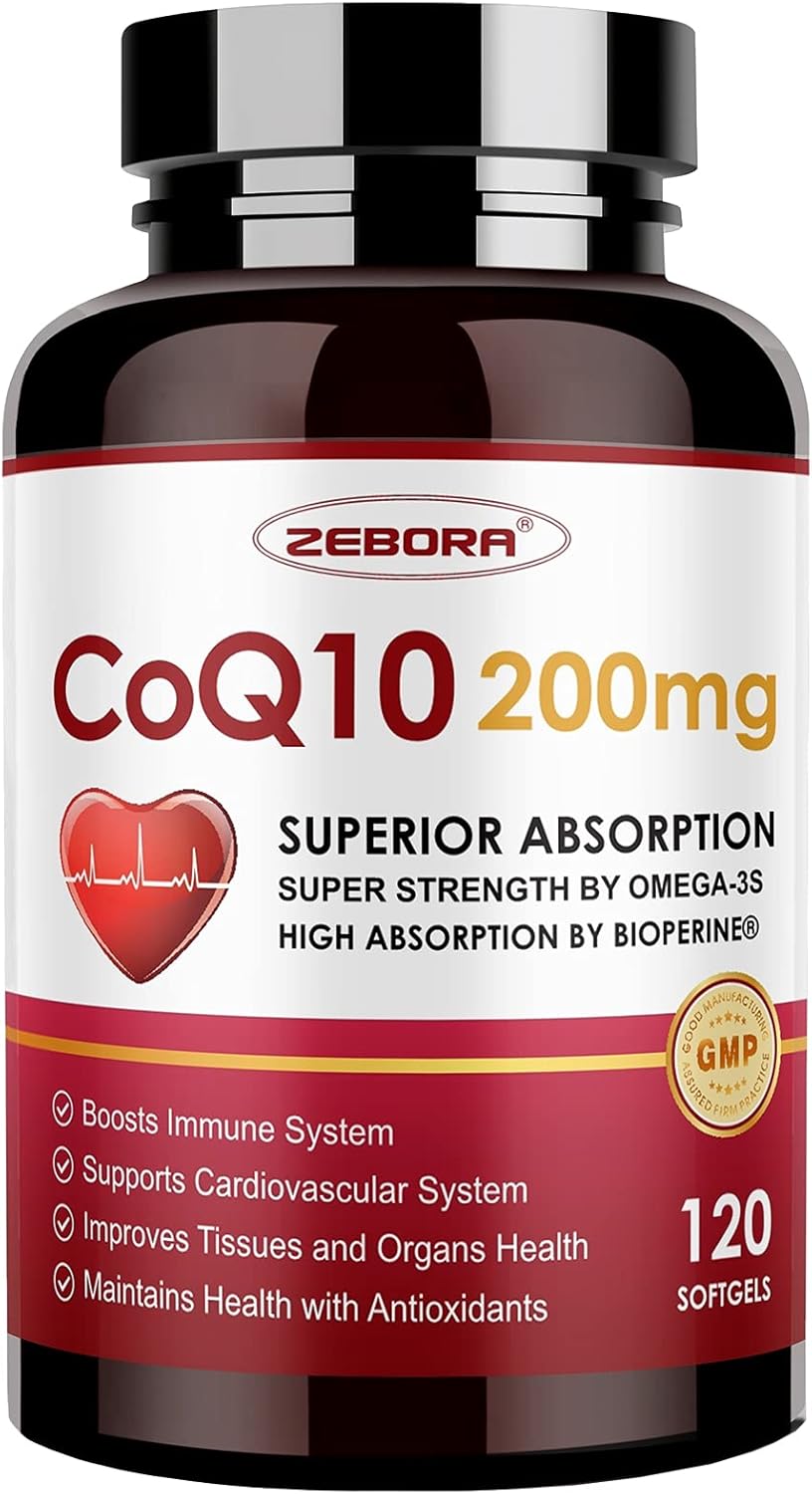 CoQ10-200mg-Softgels with PQQ, BioPerine & Omega-3, 120 Servings Coenzyme Q10(Ub...