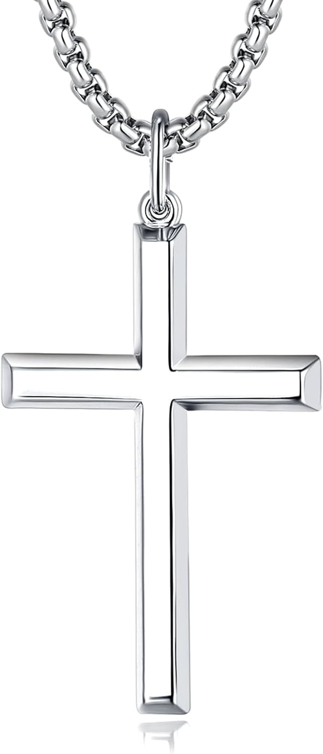 FANCIME Cross Necklace for Men Women Silver Cross Necklaces Sterling Silver Cros...