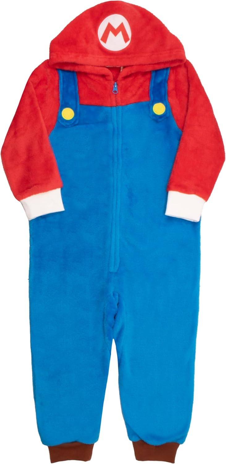 Nintendo Super Mario Brothers Boys Long Sleeve Onesie Zip Coverall with Hoodie M...
