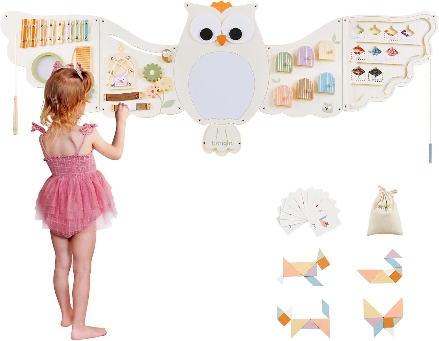 Beright Owl Activity Wall Busy Board Panels, Montessori Sensory Toys, Toddler Le...