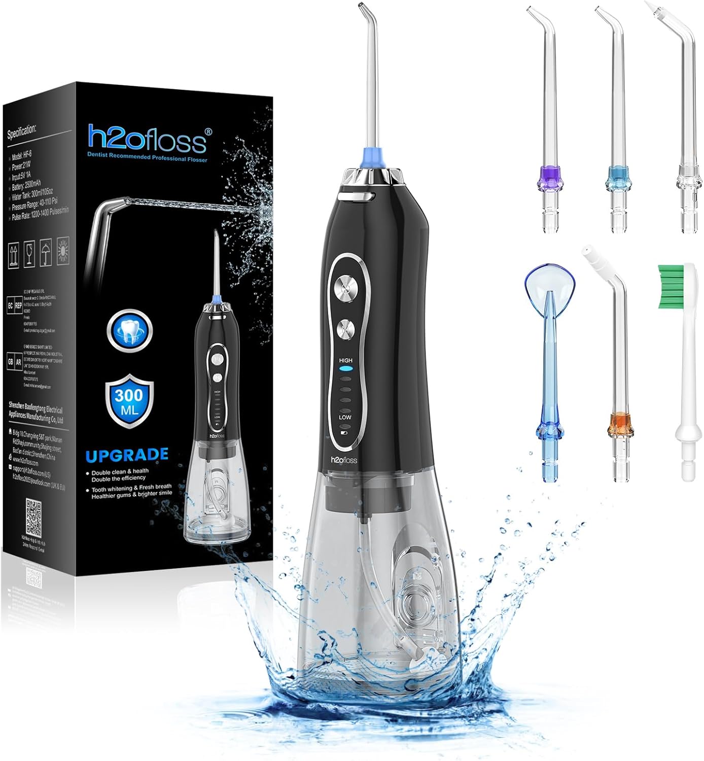 H2ofloss Water Flosser for Teeth -Portable Oral Irrigator with 5 Modes, Recharge...