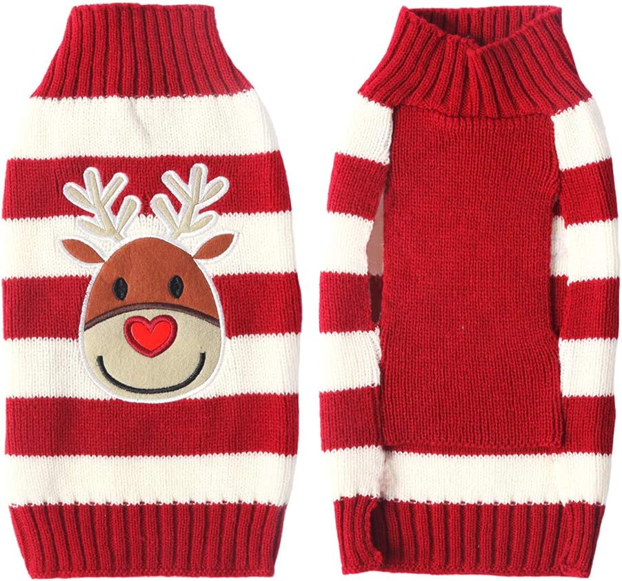 TENGZHI Pet Dog Christmas Sweater,Embroidered Reindeer Elf Clown Turtleneck Dog...