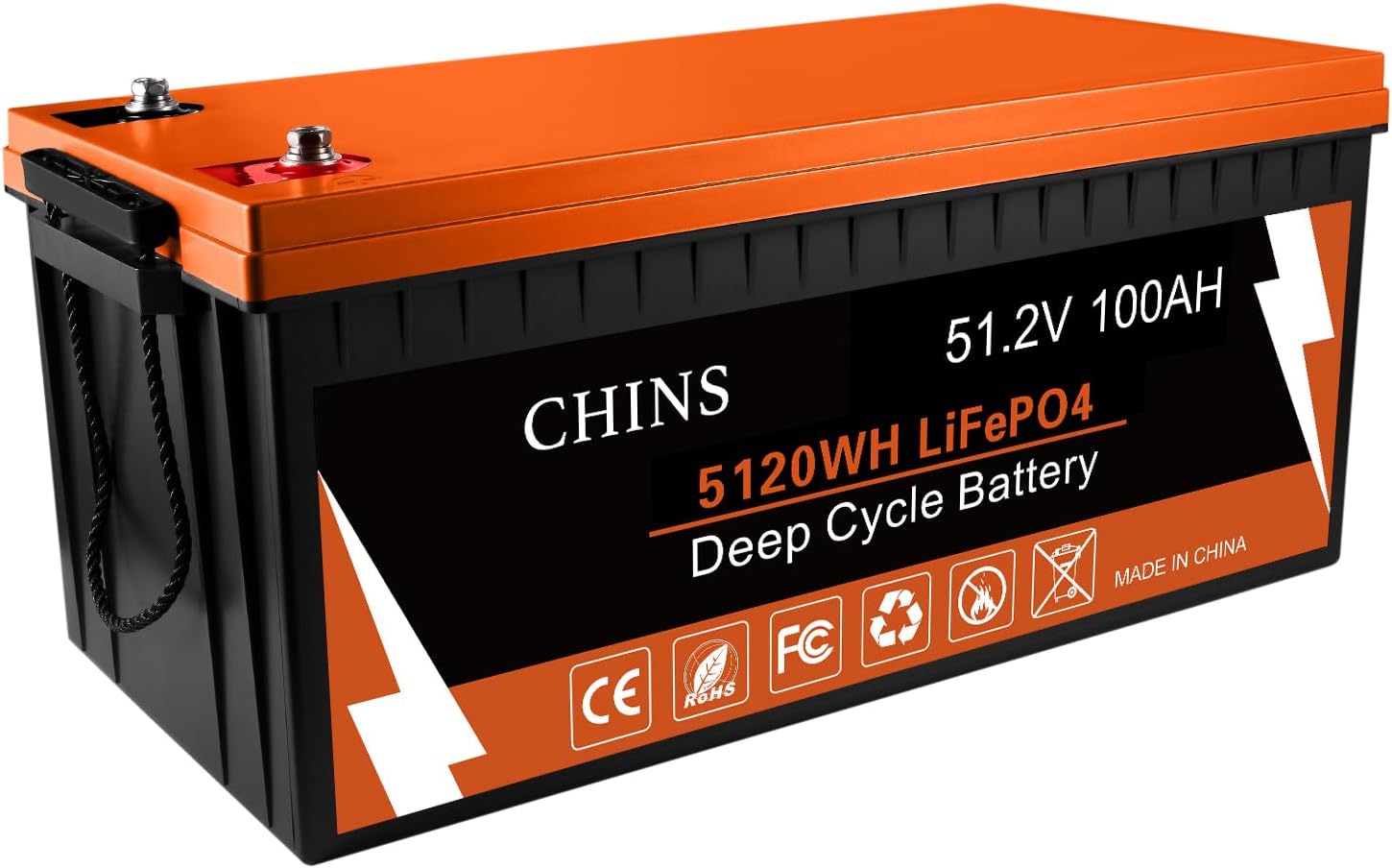 CHINS Bluetooth LiFePO4 Battery Smart 48V 100AH Lithium Battery Perfect for Golf...