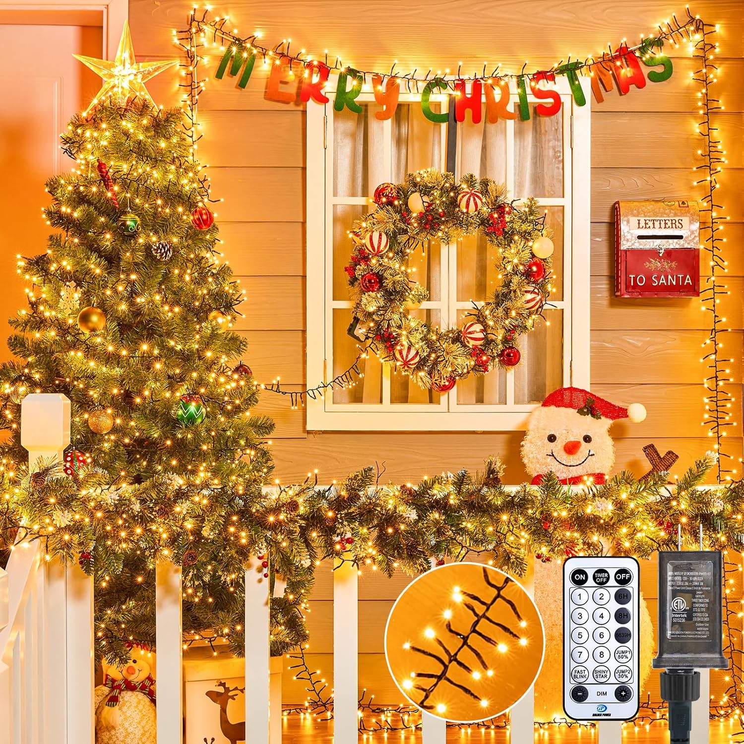 Minetom 100 Ft 2000 LED Cluster Lights Christmas Tree Lights Outdoor Christmas F...