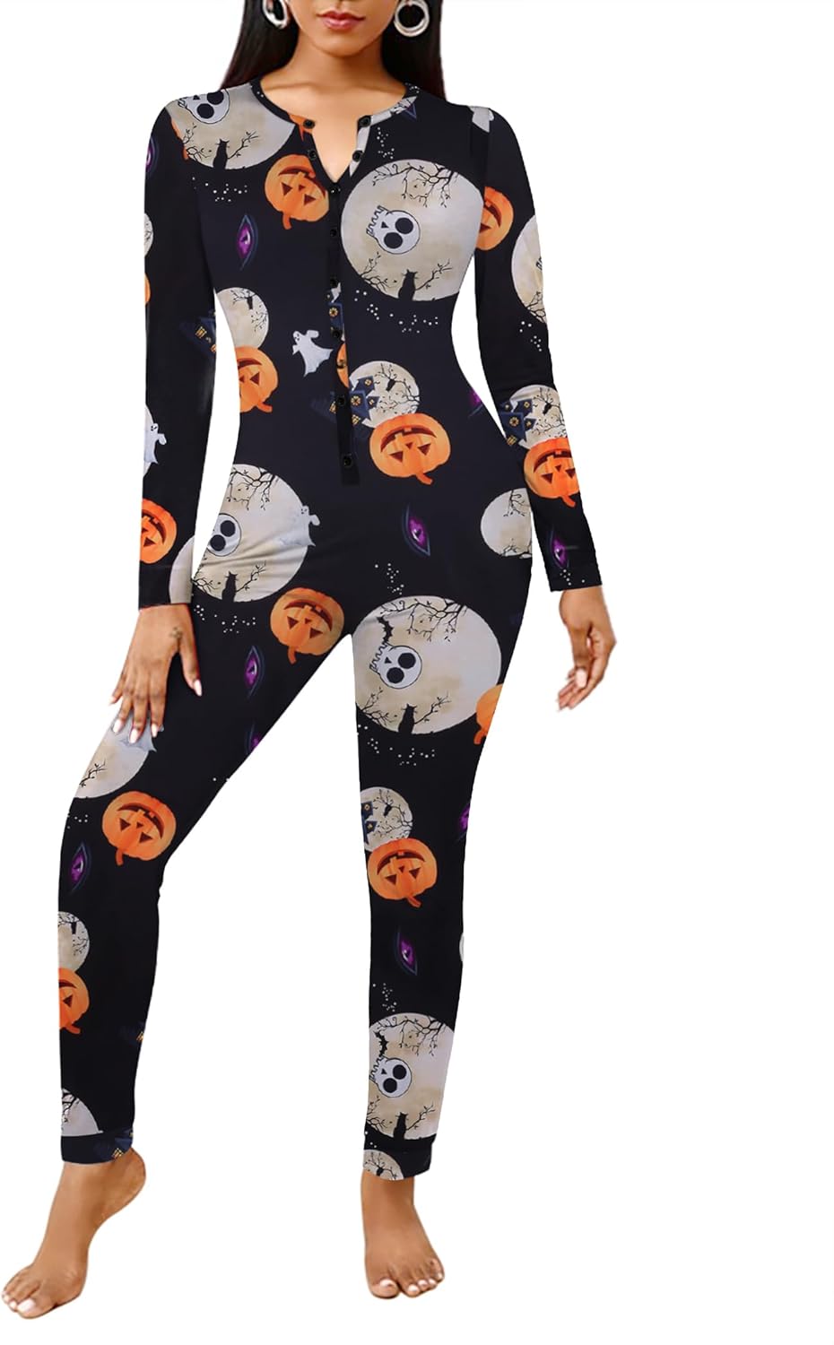 Ekouaer Womens Onesie Adult Button One Piece Pajama Long Sleeve Onesie Pajamas J...
