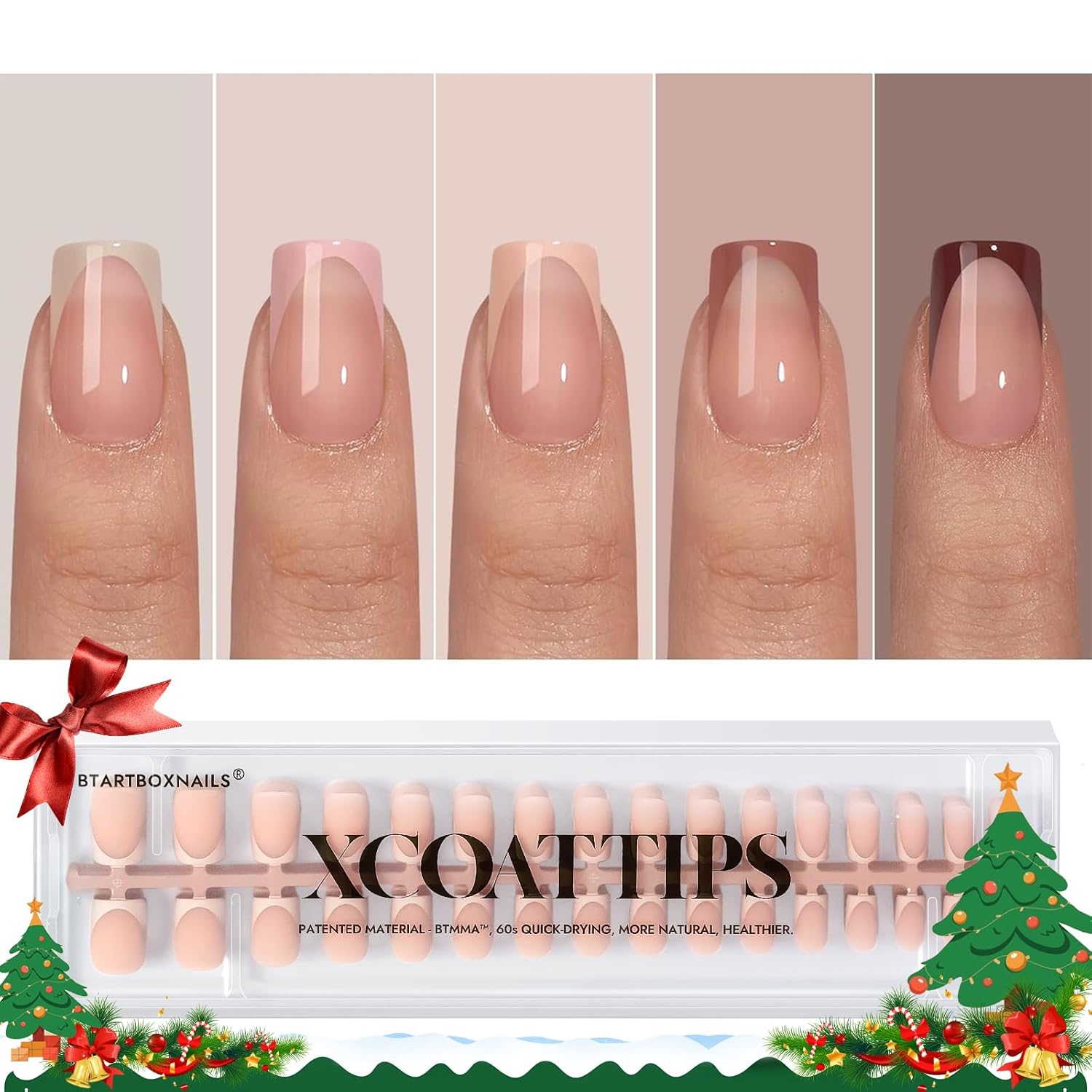 BTArtboxnails XCOATTIPS Press on Nails - French Tip Press on Nails, Fall Nails S...