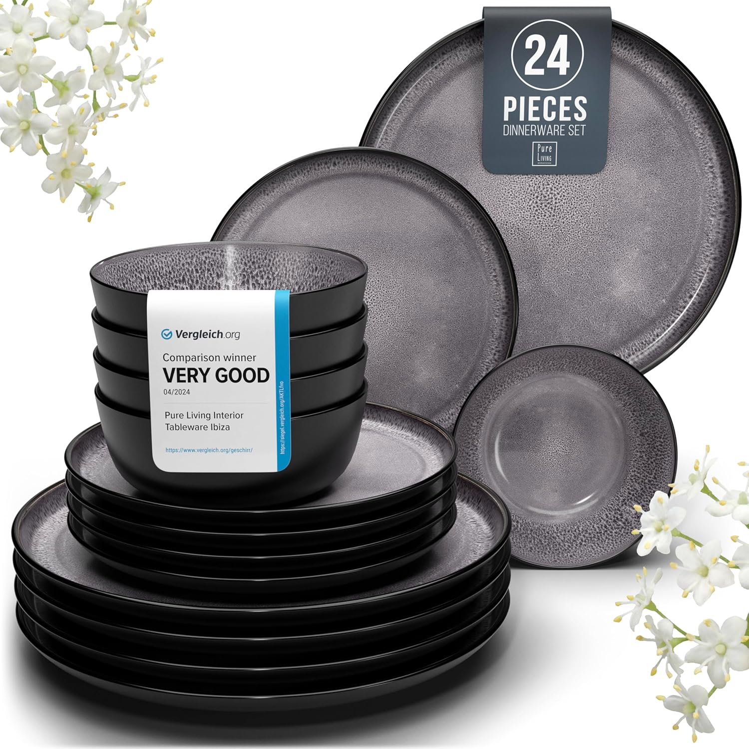 Stoneware dinnerware set 8 persons 24 pcs - Dishwasher, microwave and scratch re...