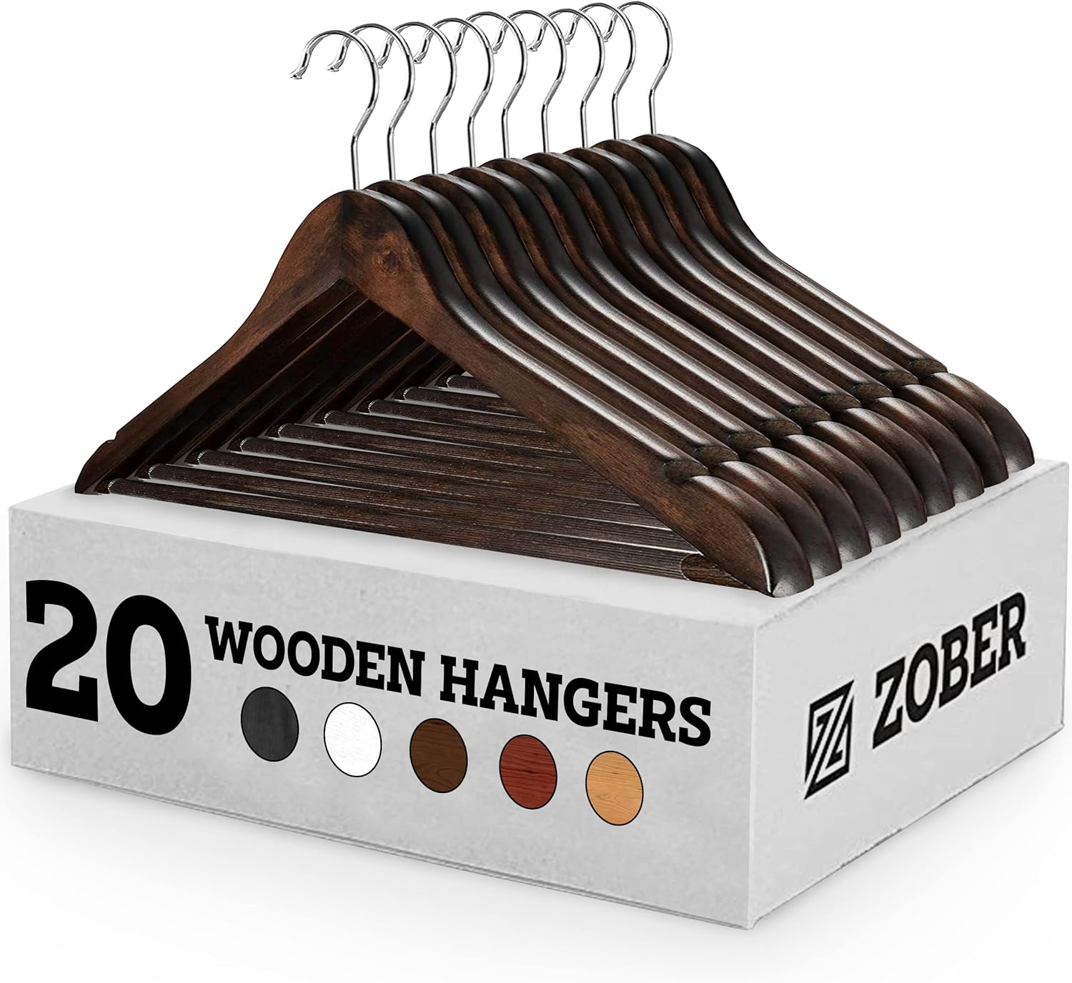 ZOBER Wooden Hangers - 20 Pack, Heavy Duty, Non Slip Wood Hangers for Coats,Suit...