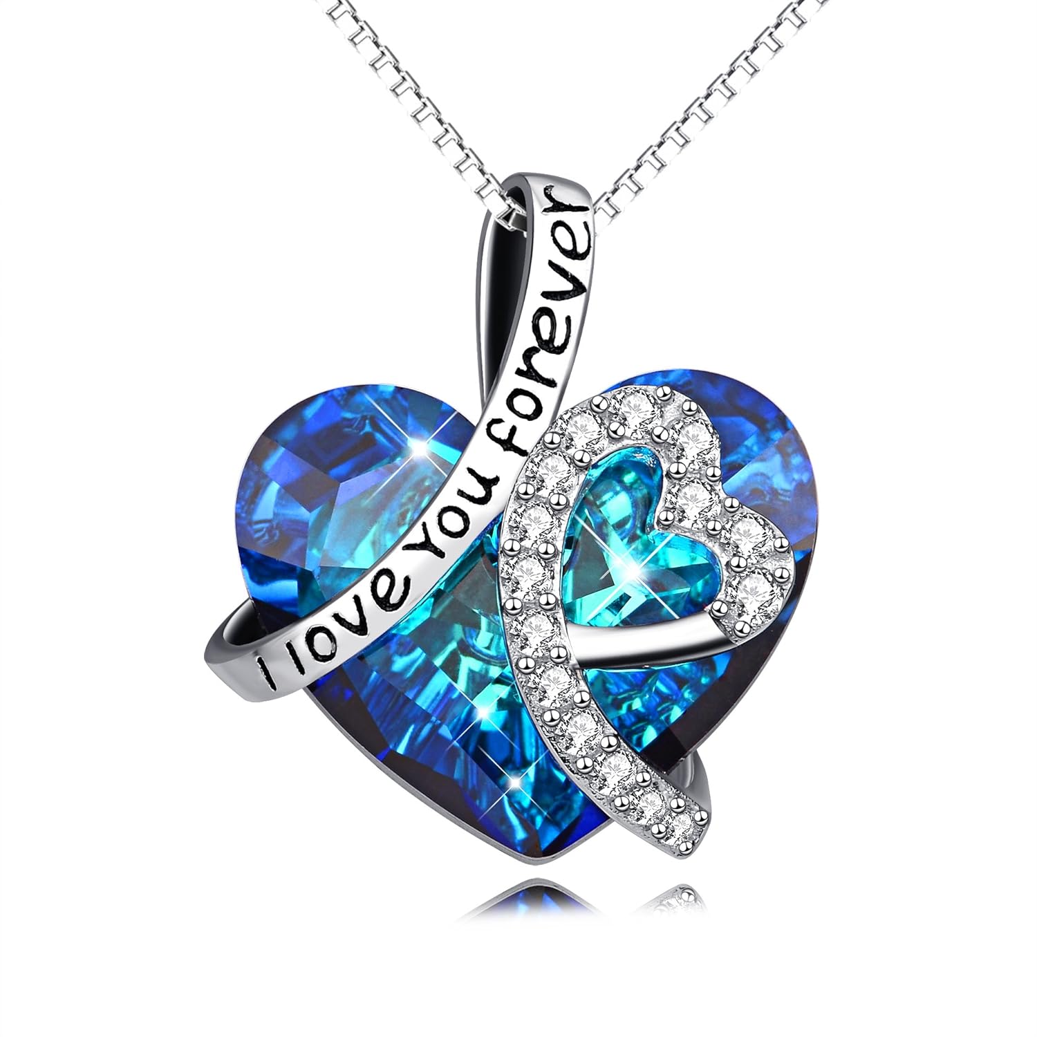 AOBOCO Sterling Silver I Love You Forever Heart Pendant Necklace with Birthstone...