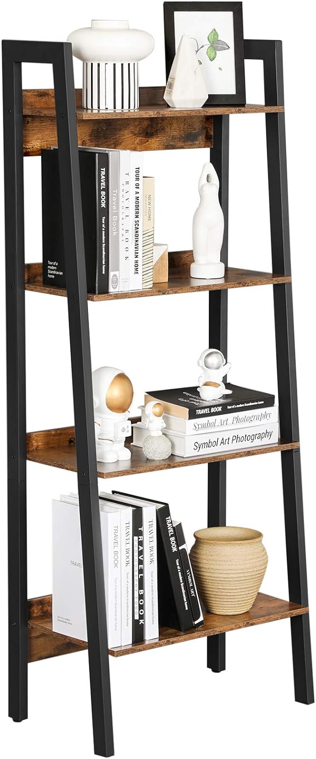 VASAGLE Bookshelf, 4-Tier Bookcase, Ladder Shelf f...