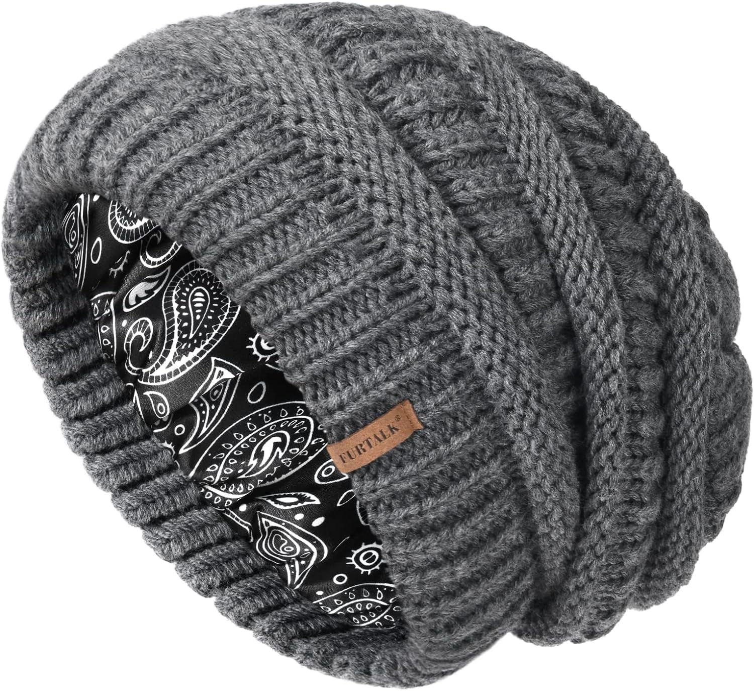 FURTALK Slouchy Beanie Hats for Women Satin Lined Knitted Hat Double Layer Soft...