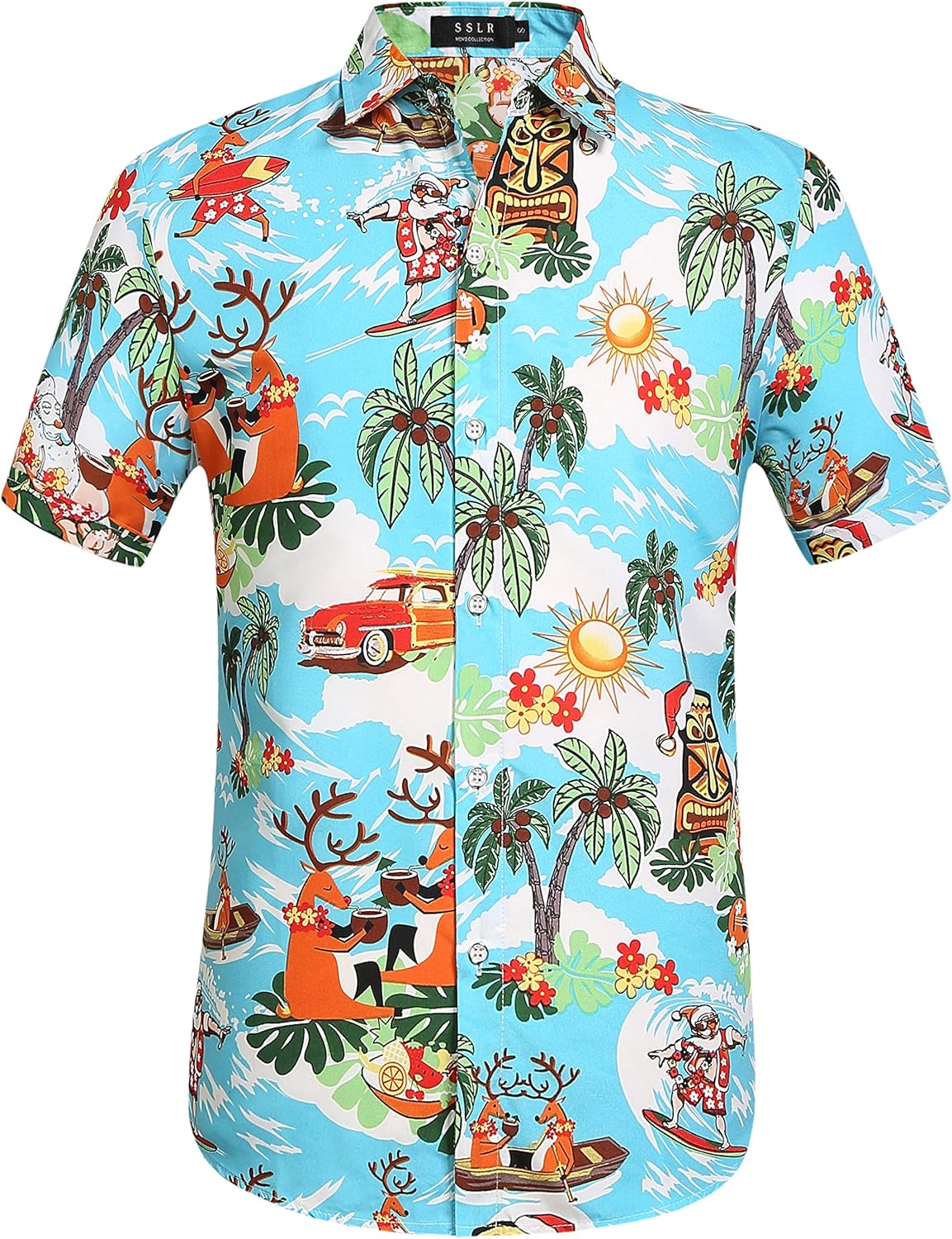 SSLR Men's Santa Claus Party Tropical Ugly Hawaiian Christmas Shirts Large Brigh...