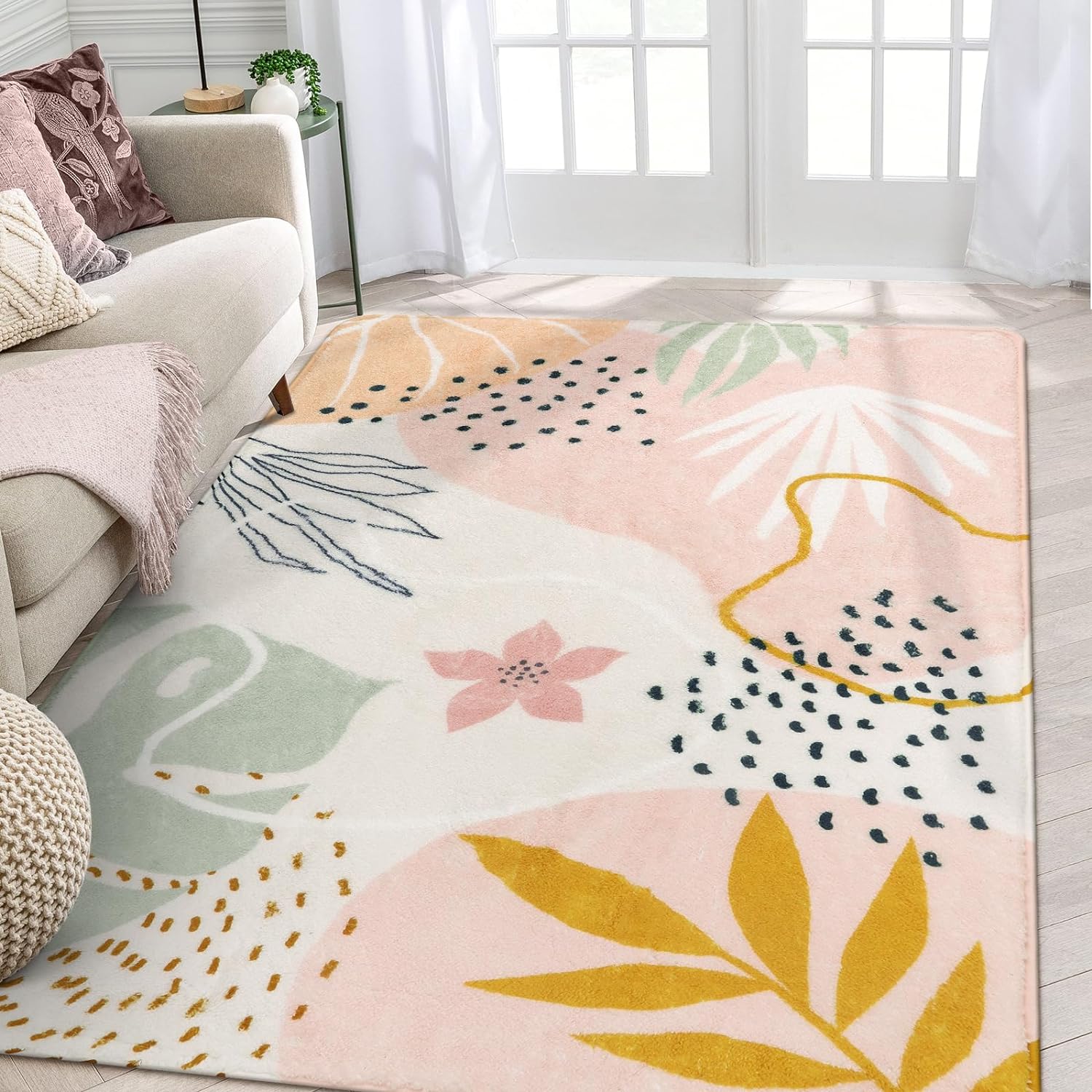 Lahome Pink Carpet for Living Room - 4x6 Area Rug for Bedroom Washable Non-Slip...