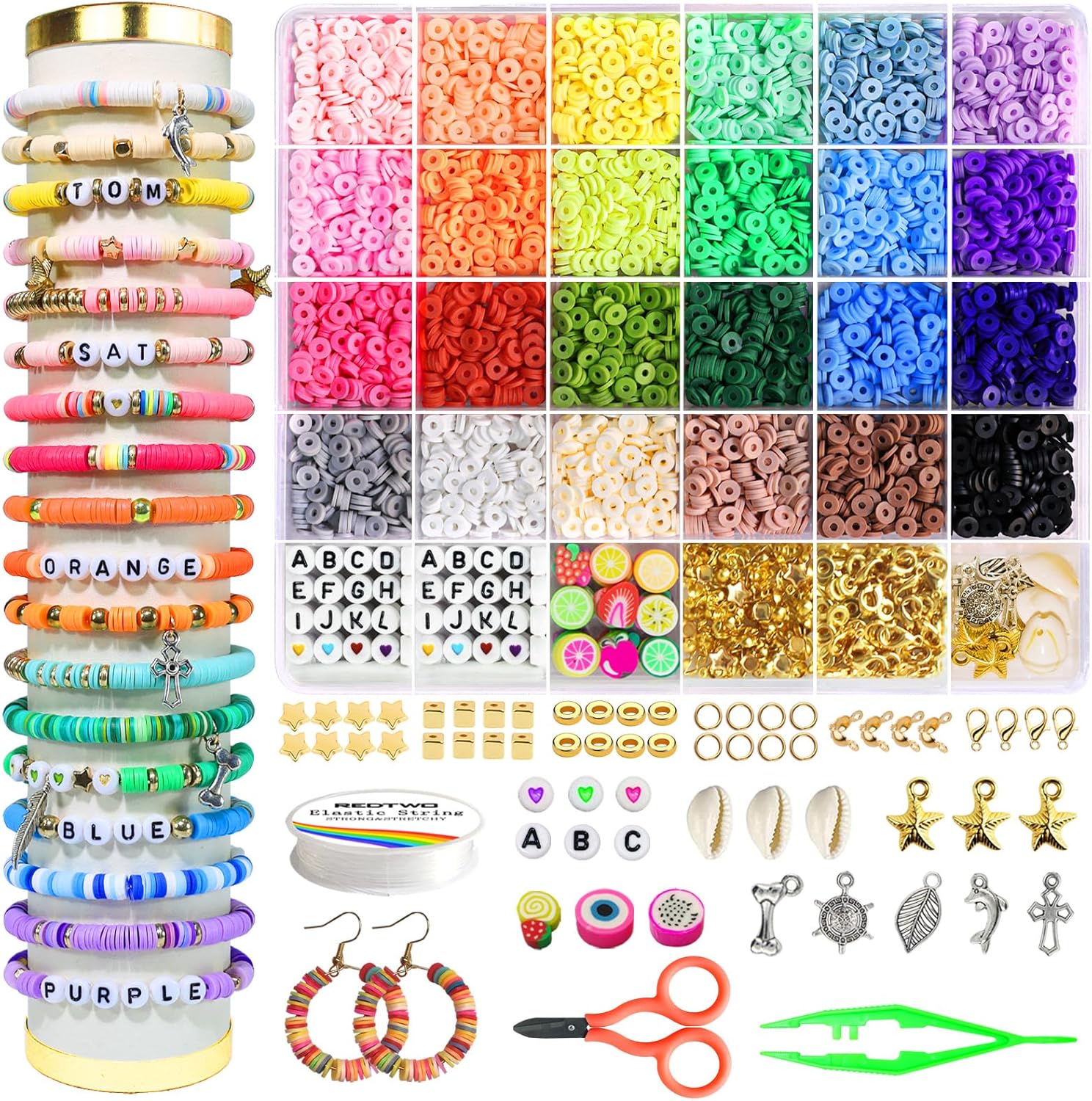 Redtwo Clay Beads for Bracelets Making Kit, 4200 Friendship Bracelet Heishi Bead...