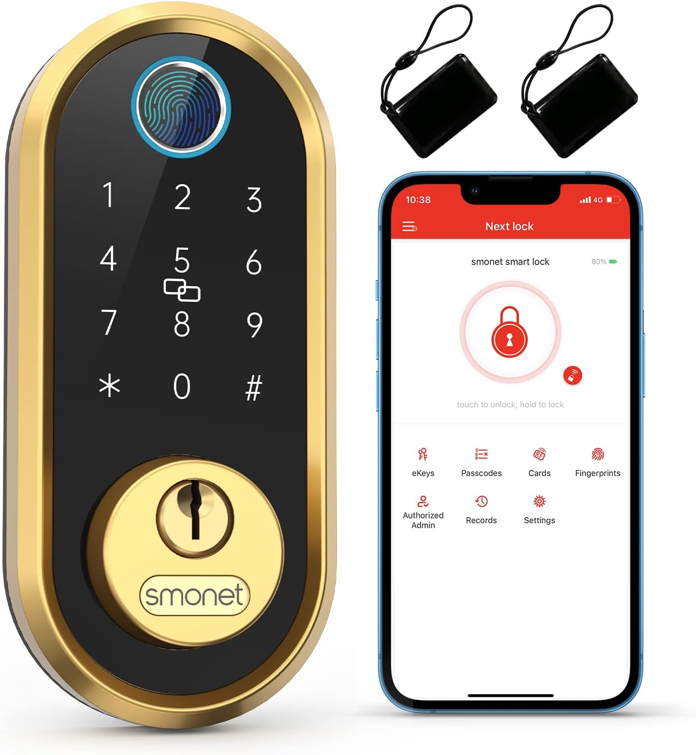 Smart Lock SMONET Bluetooth Keyless Entry Keypad Smart Deadbolt-Fingerprint Elec...