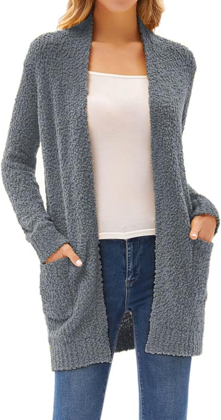 GRACE KARIN Long Cardigan for Women Fuzzy Cardigan Sweater Open Front Chunky Kni...