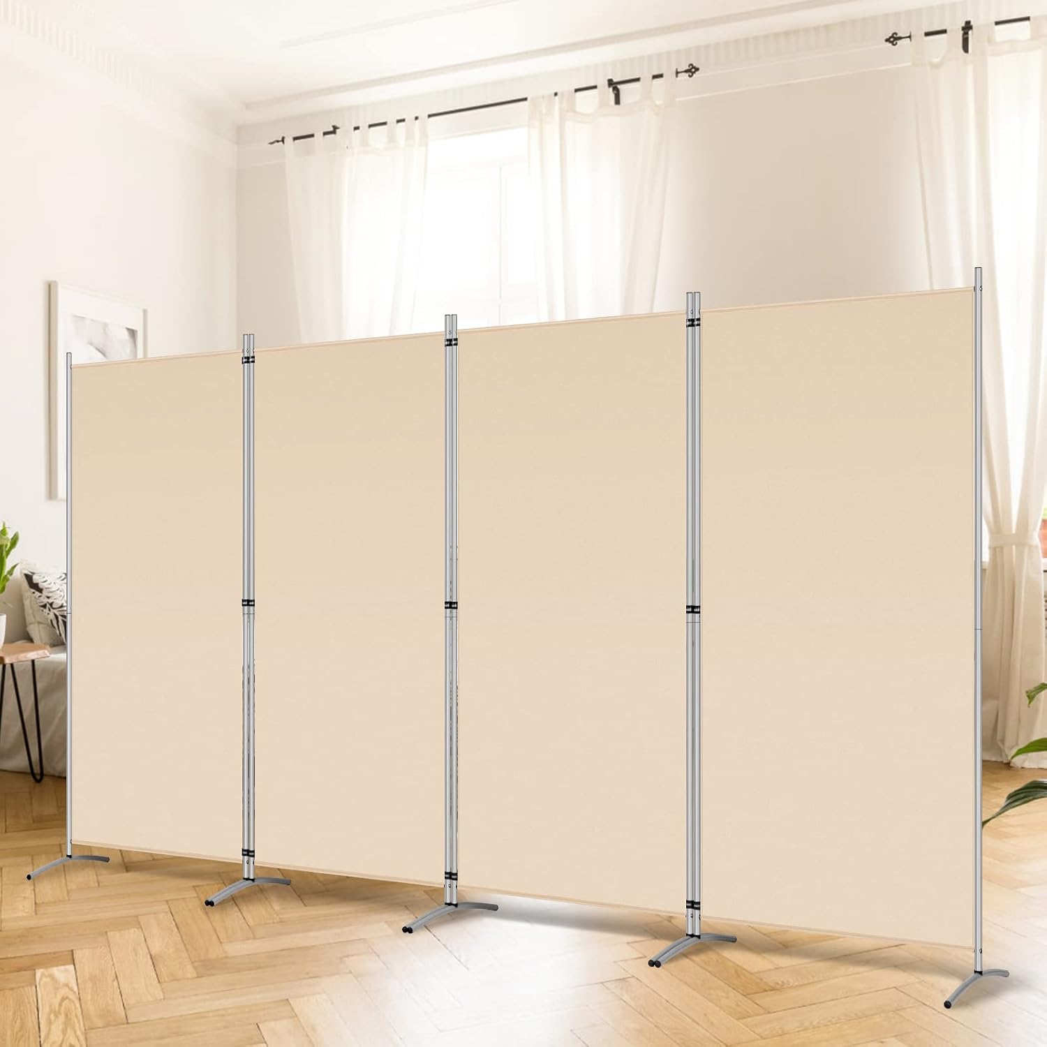 RANTILA 4 Panel Room Divider, 6 Ft Tall Folding Privacy Screen Room Dividers, Fr...