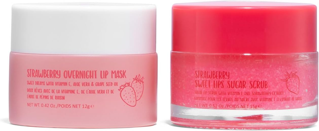 W7 Sweet Dreams Lip Scrub & Overnight Lip Mask Duo - 2 Piece Gift Set - Strawber...
